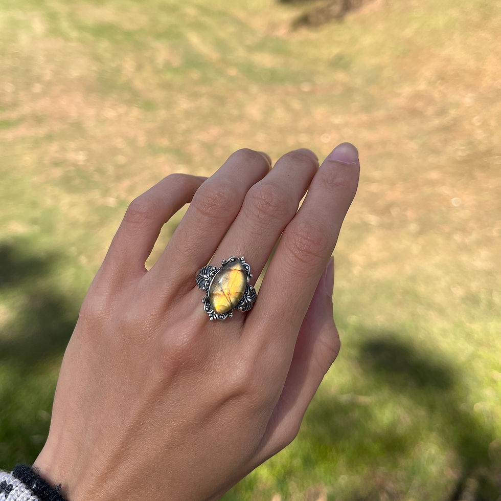 Thumbnail: 925銀 天然石 黃拉長石 項鍊 銀飾 吊墜 復古 嬉皮