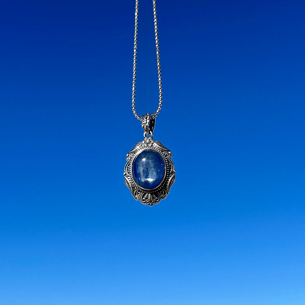 Thumbnail: 925銀 天然海藍寶項鍊 銀飾 吊墜