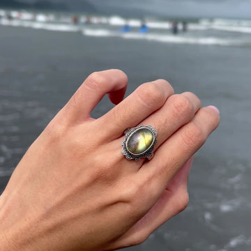 Thumbnail: 925銀 拉長石 彩色拉長石 紫拉長石 天然石 戒指 活口戒指 民族風 嬉皮 復古風 手工銀飾