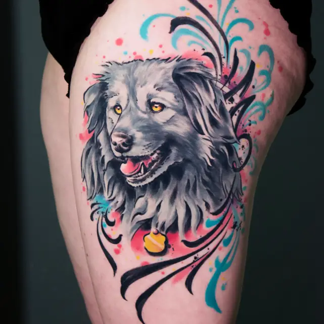 ats dogs tattoo thighs colour portraits realism nature beauty elegance artwork freiburg tavarestattoo