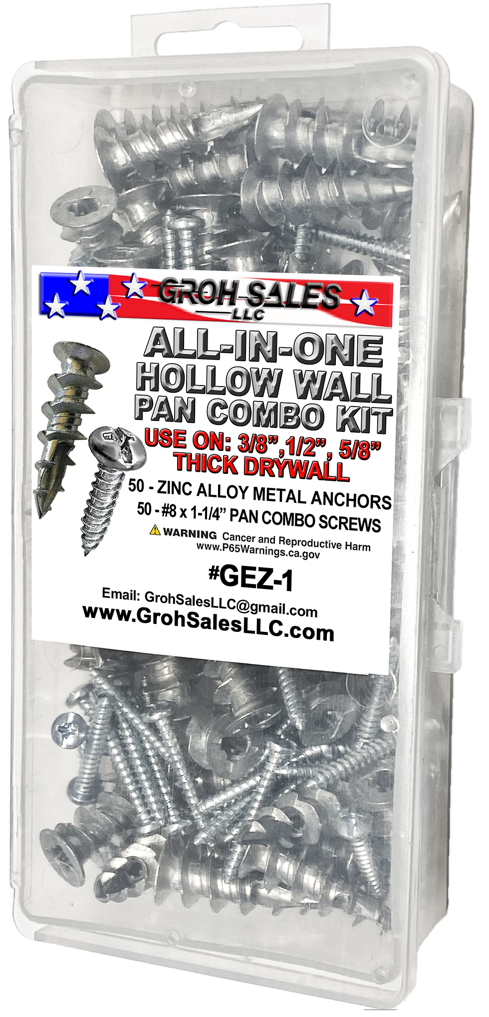 Thumbnail: GEZ-1 "HOLLOW WALL" Zinc Anchor Kit with Pan "Combo" Screws