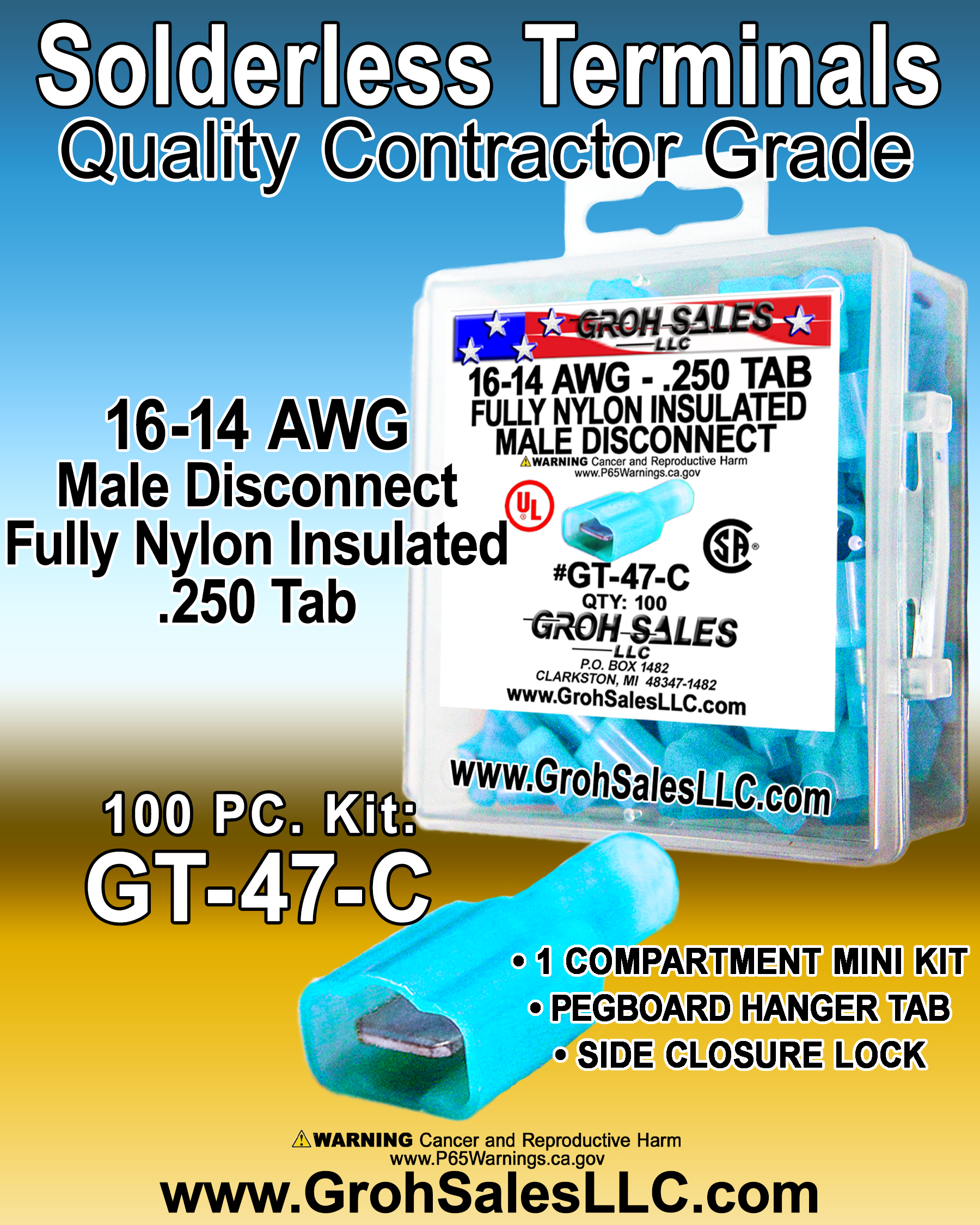 GT-47-C 16-14 AWG .250 Male Nylon Insulated Disconnect