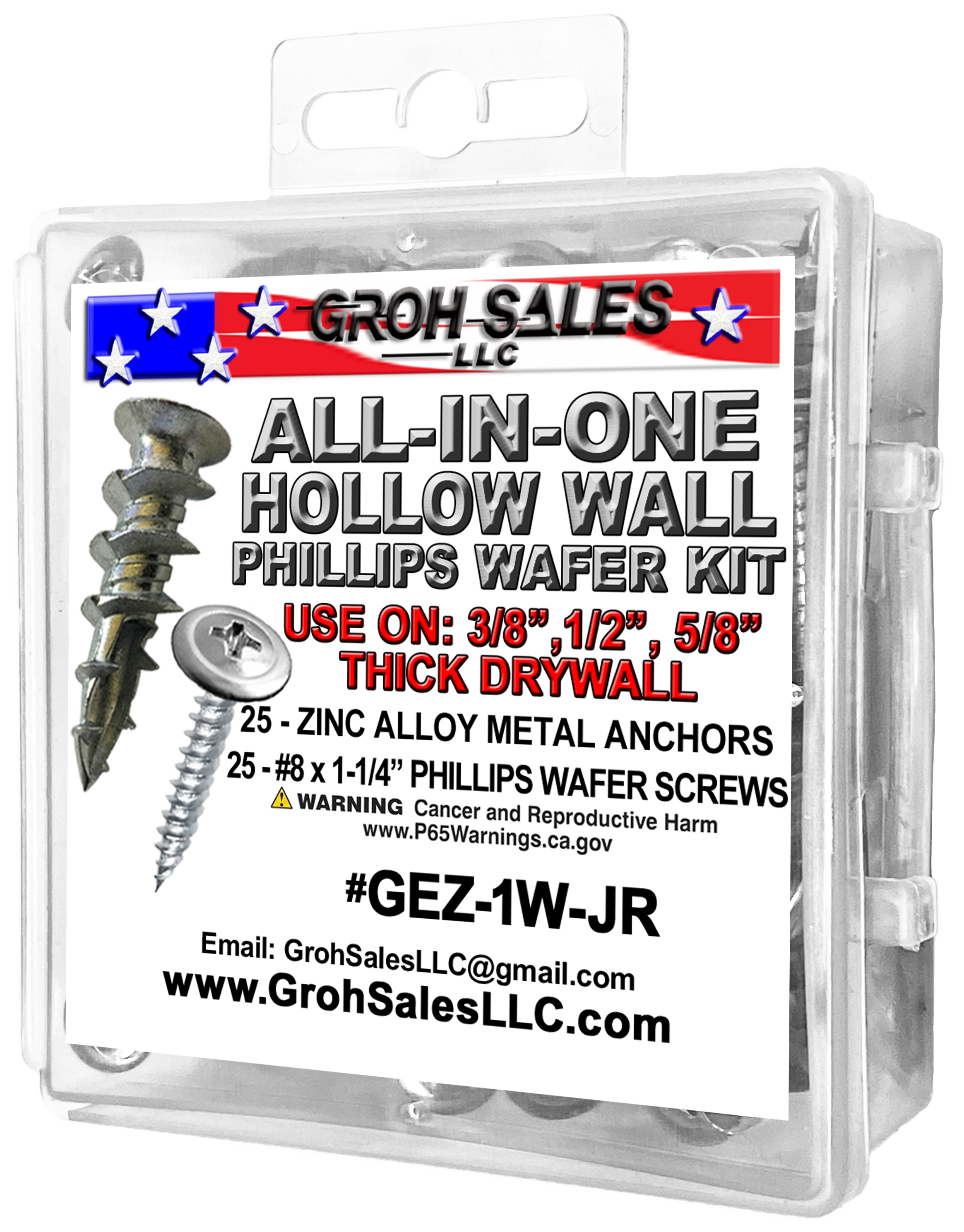 GEZ-1W-JR "HOLLOW WALL" Mini Anchor Kit with Phillips Wafer Screws