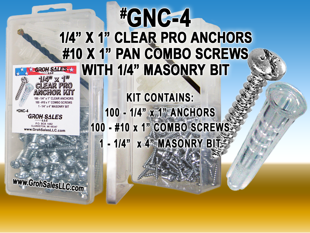GNC-4 "CLEAR" Anchor Kit with Drill Bit & Pan Combo Screws