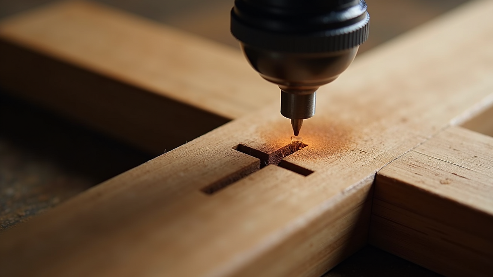 Close-up view of laser engraving on wooden cross