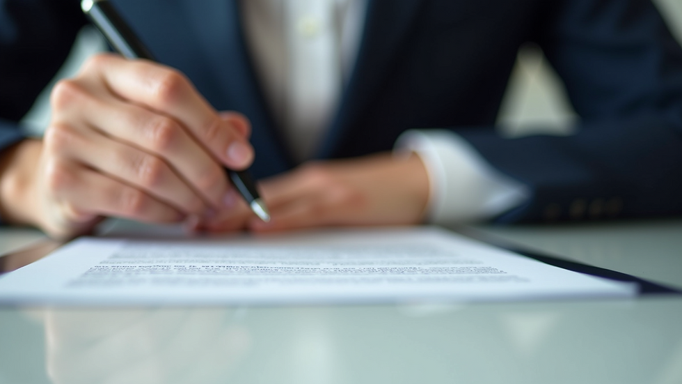 Close-up view of a talent agent reviewing a contract document