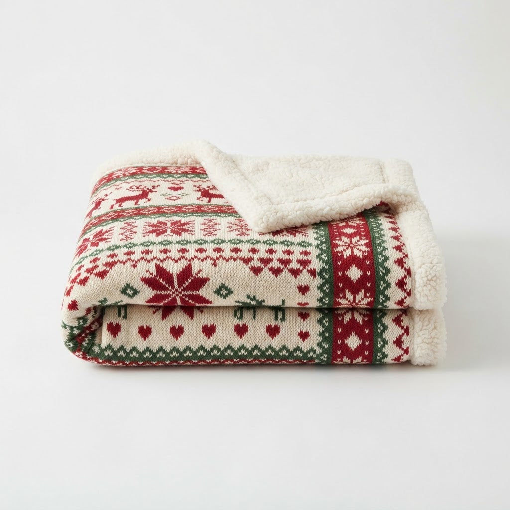 Fair Isle Sherpa Throw Blanket - Nordic Christmas Pattern