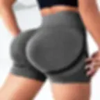 Dark gray seamless butt-lifting shorts, rear view