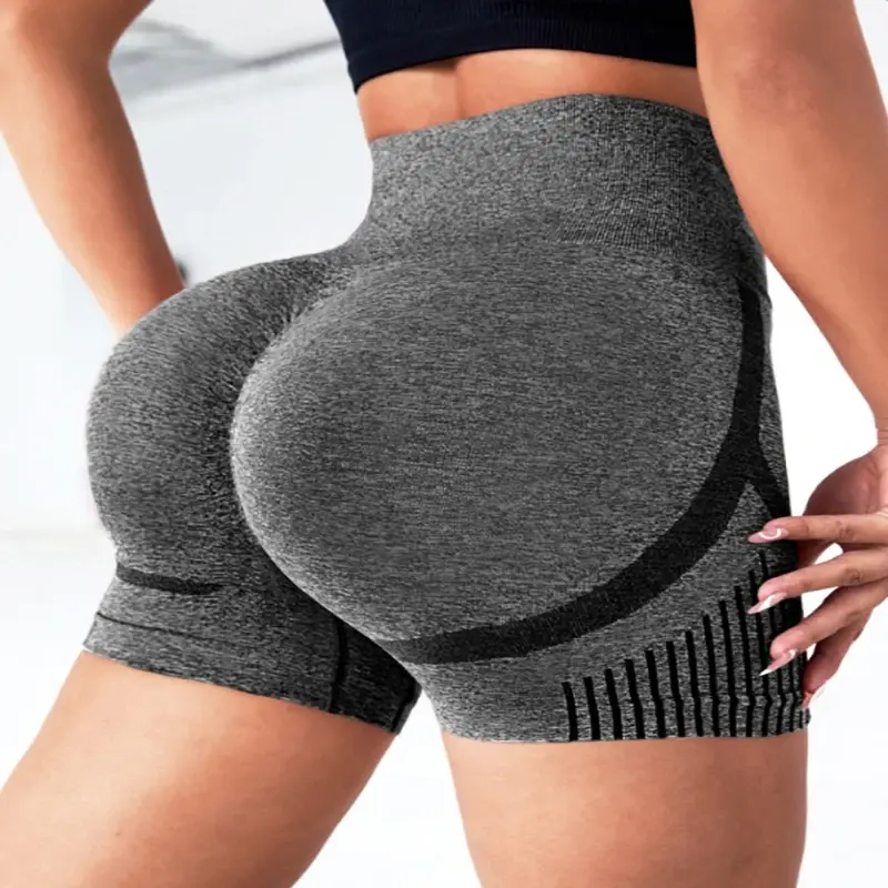Dark gray seamless butt-lifting shorts, rear view