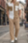 Man in two-tone Cuban collar shirt and pleated urban pants