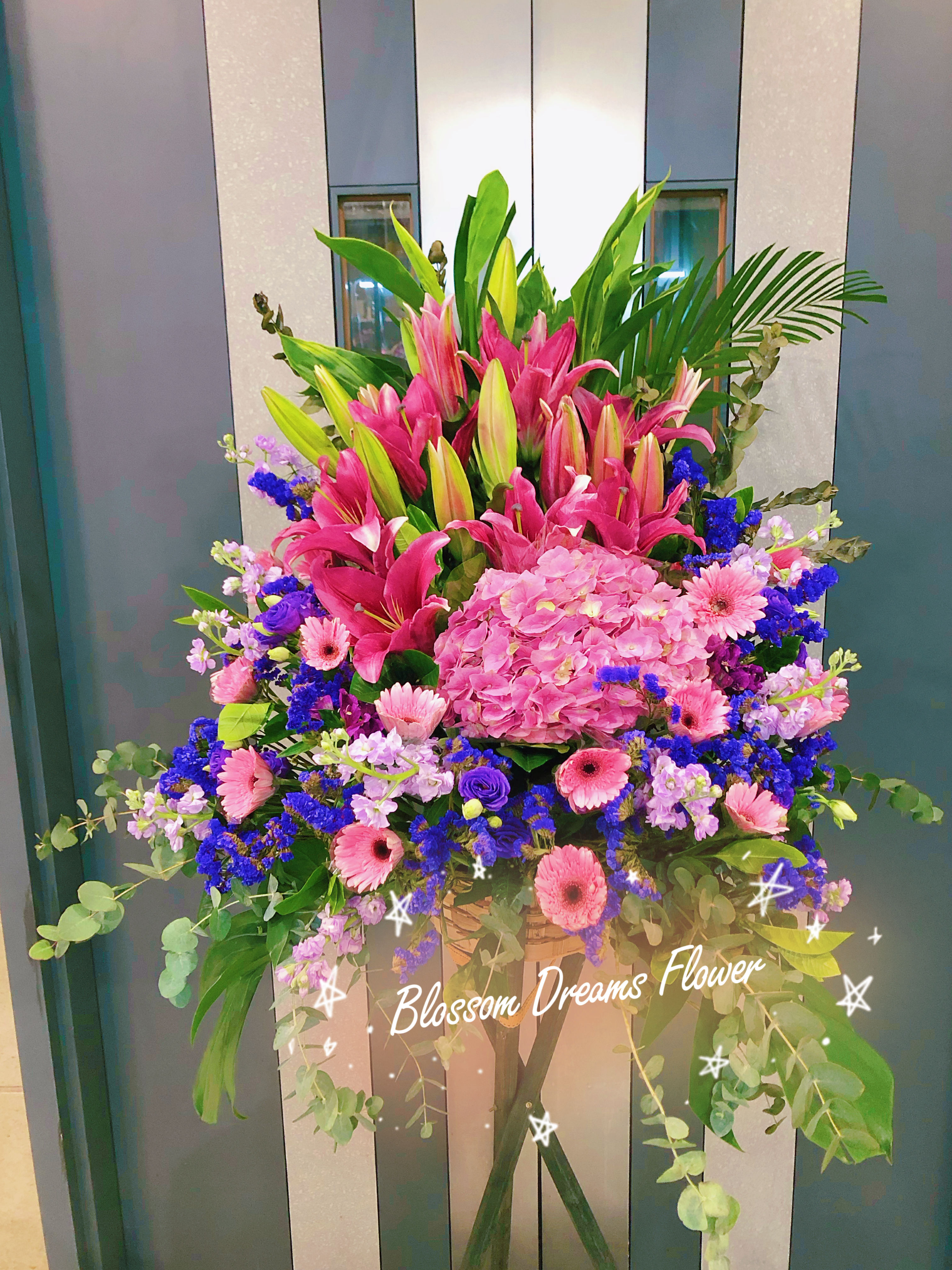 粉鏽球無忘我粉紫系列開張花籃