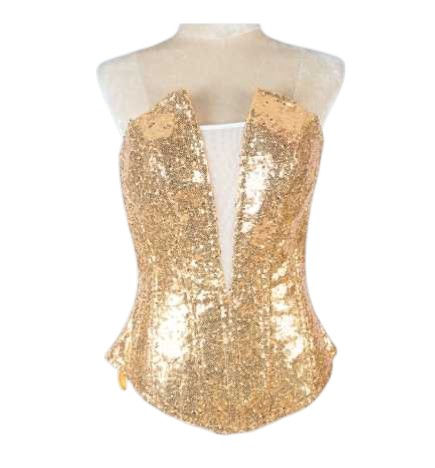 Thumbnail: Sequin Burlesque corset with mesh insert
