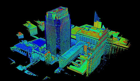 3D LiDAR point cloud of commercial building high rise developed using LiDAR on a drone