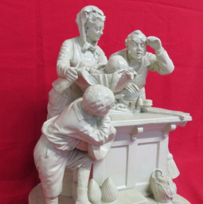Thumbnail: ROGERS GROUP HARD PLASTER SCULPTURE 'WEIGHING THE BABY' - 1876