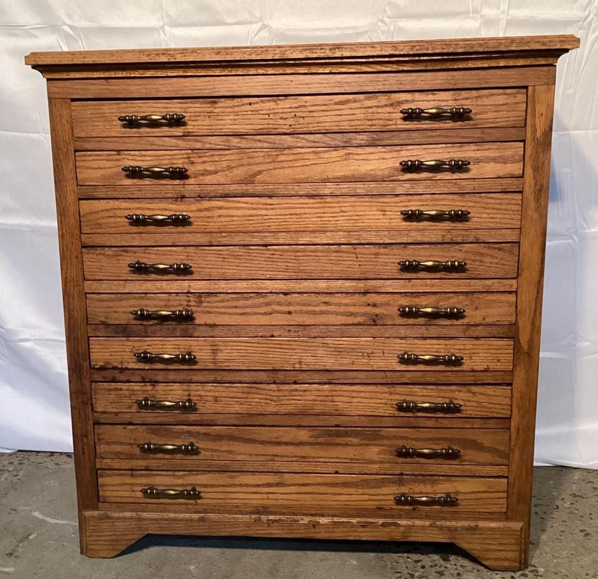VINTAGE OAK MAP CABINET WITH 9-DRAWERS