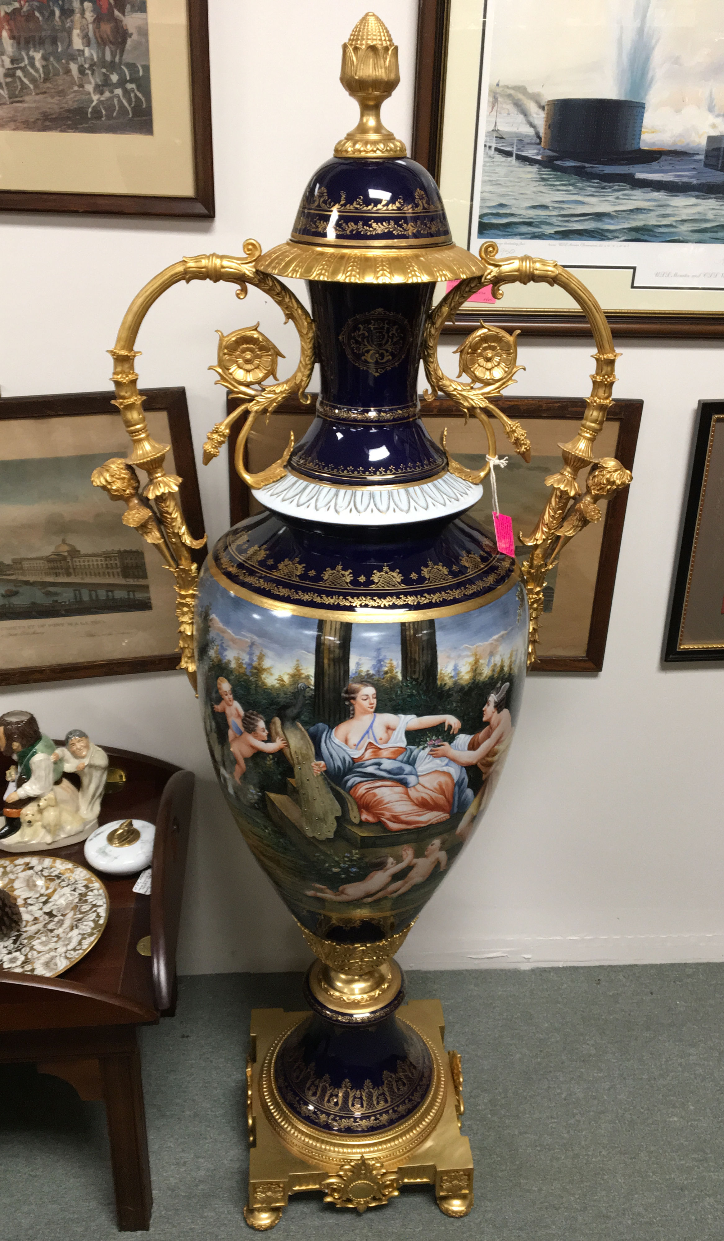 SORELLE FINE PORCELAIN HAND CRAFTED 59" COBALT LIDDED URN