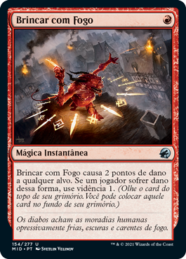 Noite. No alto de um telhado, com um sorriso maligno, um diabo segura uma adaga dourada e brilhante, enquanto conjura cópias dela, flutuando no ar à sua frente. Ao fundo, pequenos focos de incêndio sobre telhados e construções. O diabo é uma criatura humanoide, de pele vermelha, com braços longos e pernas curtas. Possui dois chifres no alto da cabeça, orelhas pontiagudas, boca larga e espinhos pelo corpo.