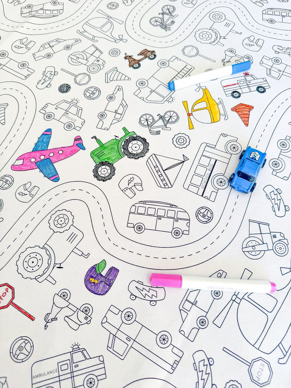 Wheels in Motion Colouring Tablecloth