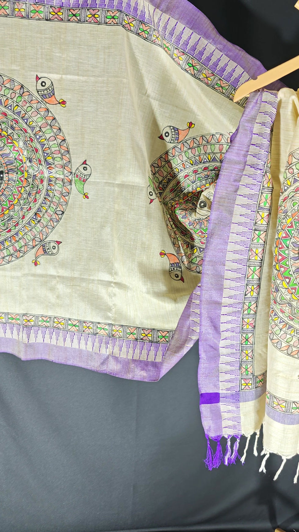 Thumbnail: "Soul's Soar"  Hand painted madhubani Khadi Cotton Dupatta