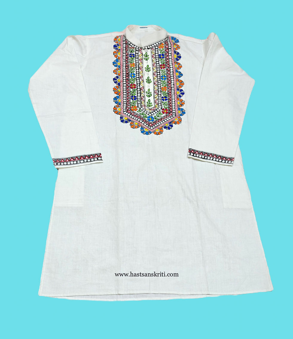 Hand painted madhubani White cotton kurta