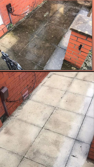 PRESSURE WASH LIFTING ALL ALGAE FROM PATHWAY AT SIDE OF HOUSE