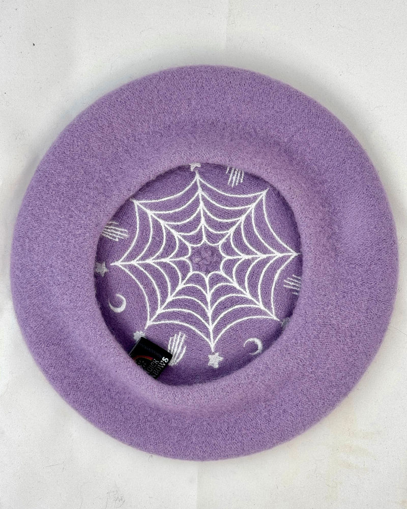 Thumbnail: Skelly Web Wool Beret in Lavender or Black