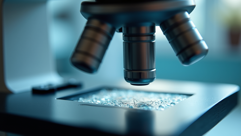 Close-up view of a microscope with a specimen slide