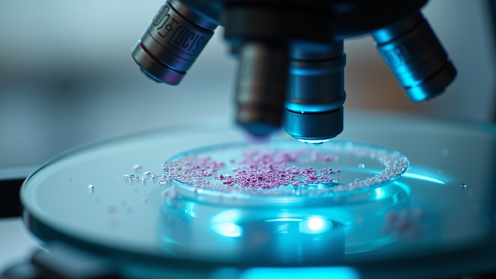 Close-up view of a microscope with a slide showing cellular structures