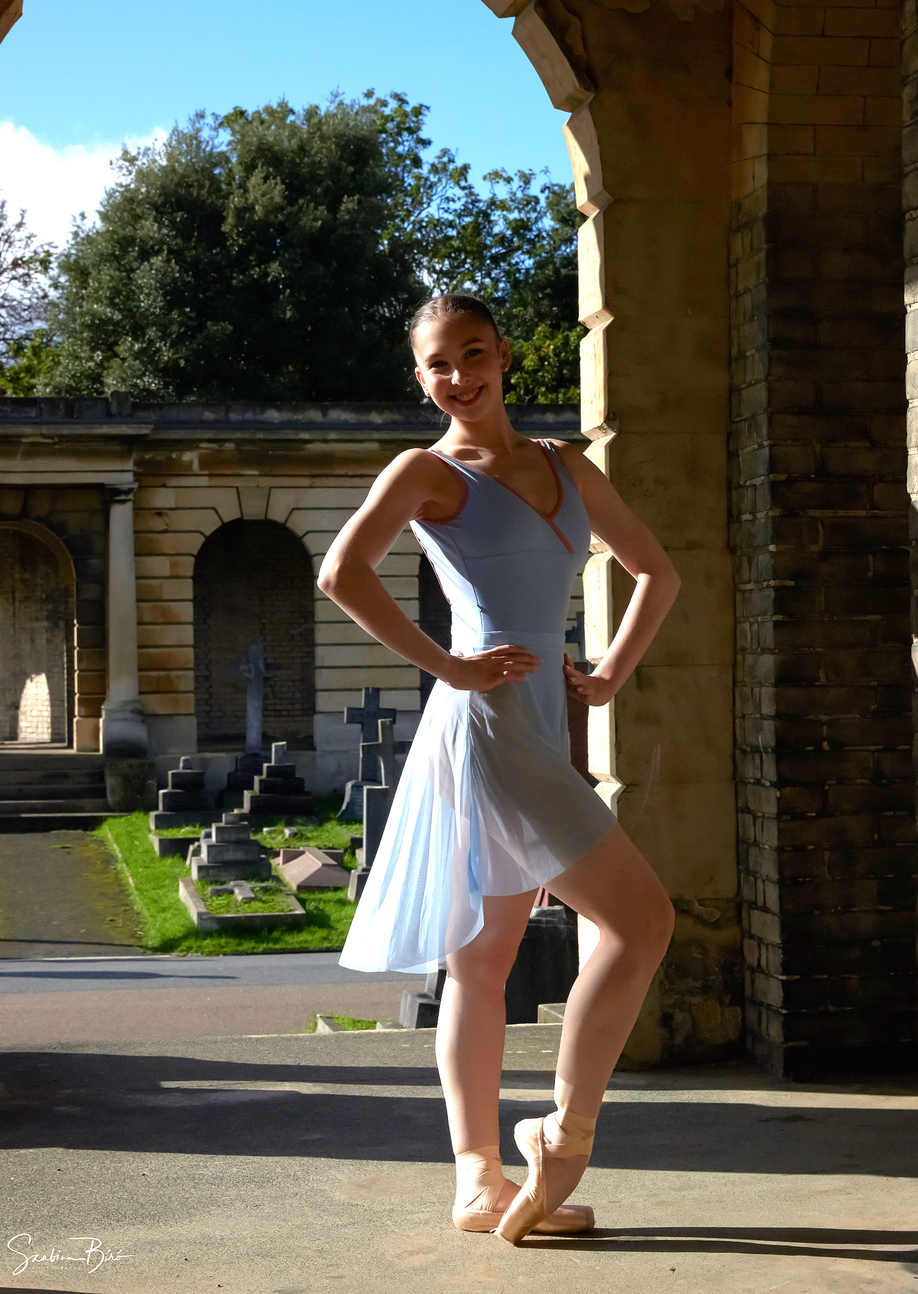 Misty Blue High-Low Mesh SAB skirt