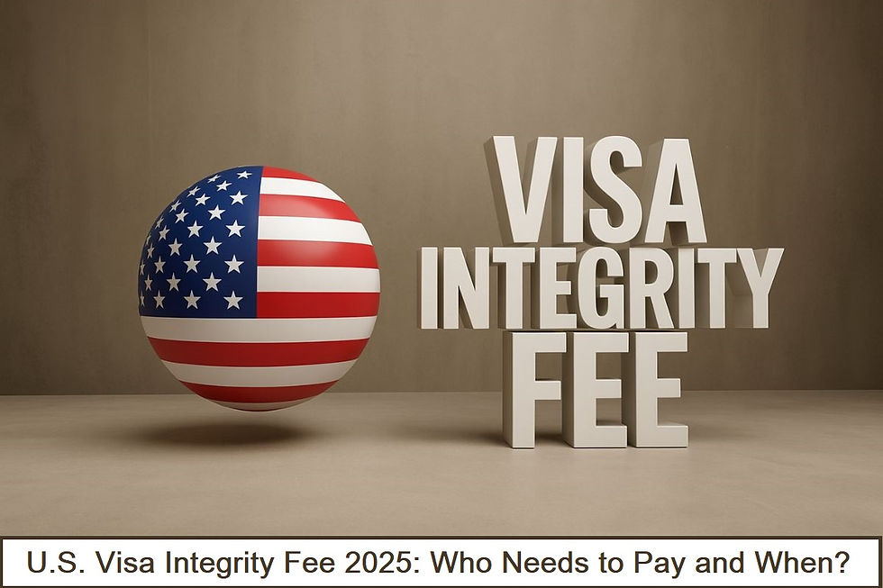 Ilustración de un formulario de visa de EE. UU. con el texto ‘Visa Integrity Fee $250’, simbolizando el nuevo cargo adicional para visas no inmigrantes