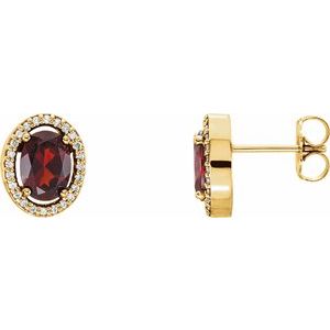 14K Yellow Natural Mozambique Garnet & 1/8 CTW Natural Diamond Earrings