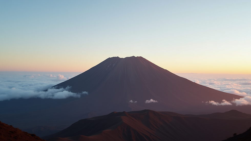 High angle view of Haleakalā National Park with clouds beneath the peak
