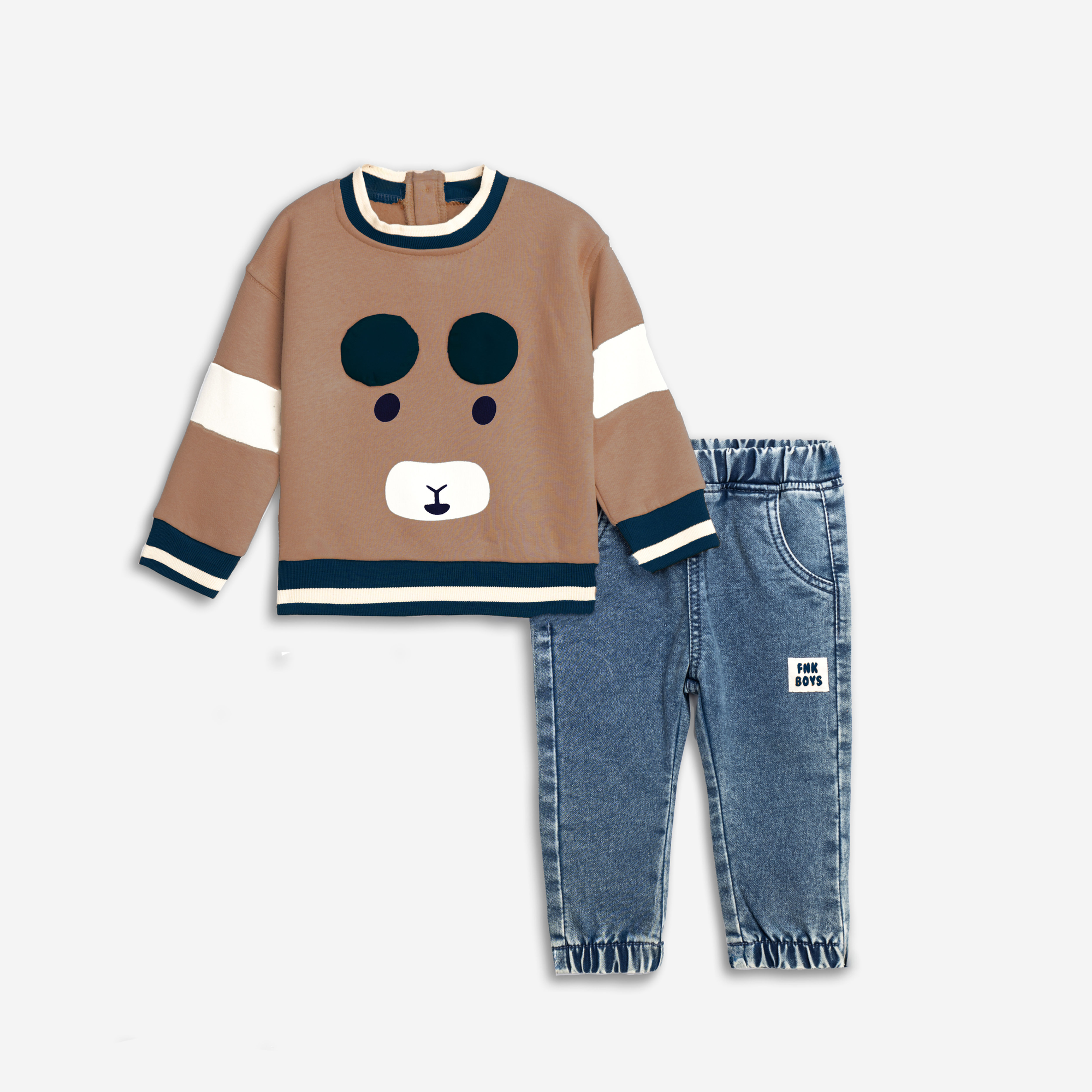 Σετ 2τεμαχίων μπλούζα φούτερ με τύπωμα και παντελόνι τζην λύκρα για αγόρι 6-24