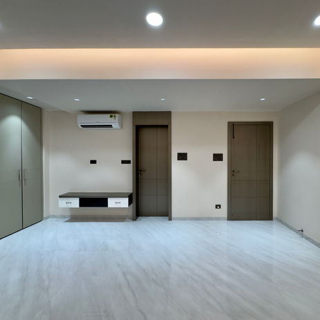 Modern interior of The Luxury Flat 1 with marble floors.