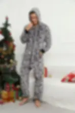 Thumbnail: Men Onesie Christmas Pajama Adult Jumpsuit Winter Warm Sleepwear Flannel Outfit