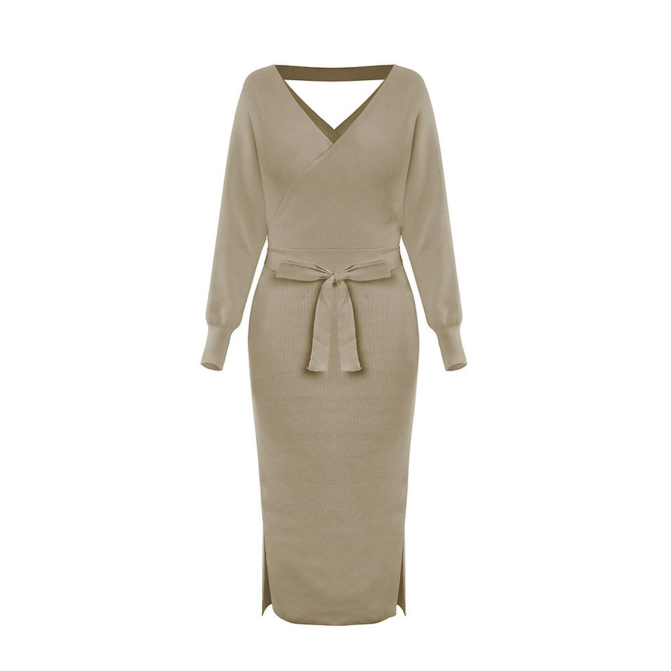Thumbnail: Neck Sweater Dress Backless  Party Vintage Elegant Medium Length Dress