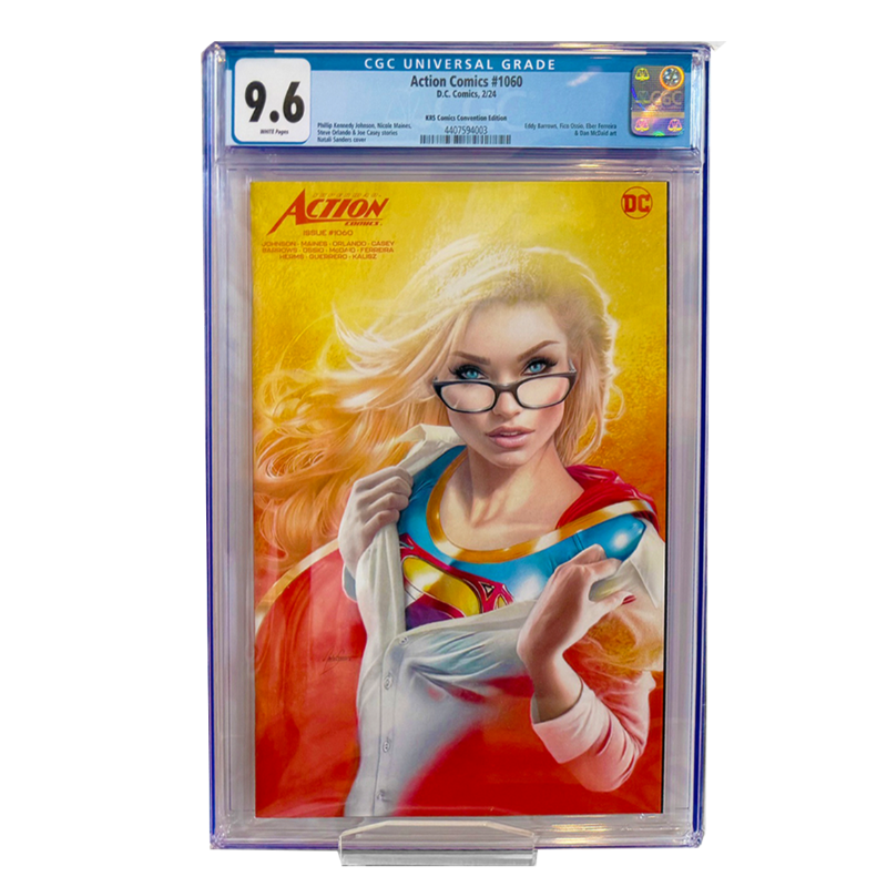 CGC graded comic slab displayed on clear acrylic wall mount with floating minimalist design