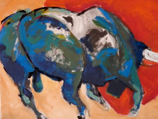 stier met ballen 60X80 acry schilderij