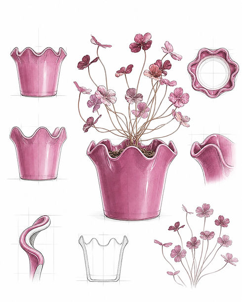 Private label design for pink wavy ceramic planters