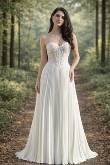 Sophie strapless sweetheart wedding dress with lace corset bodice, pleated chiffon skirt and detachable plain satin corset top.