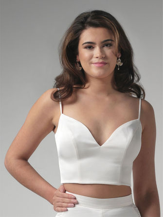 A lovely bridal top made of an ivory colour satin. It features spaghetti straps and a concealed zipper mid-back.