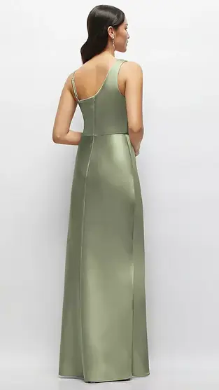 One-Shoulder Draped Cowl A-Line Satin Maxi Dress