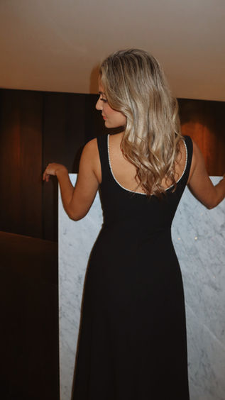 This stunning crepe bridesmaid is available in chiffon also. It has stunning pearl neck detailing