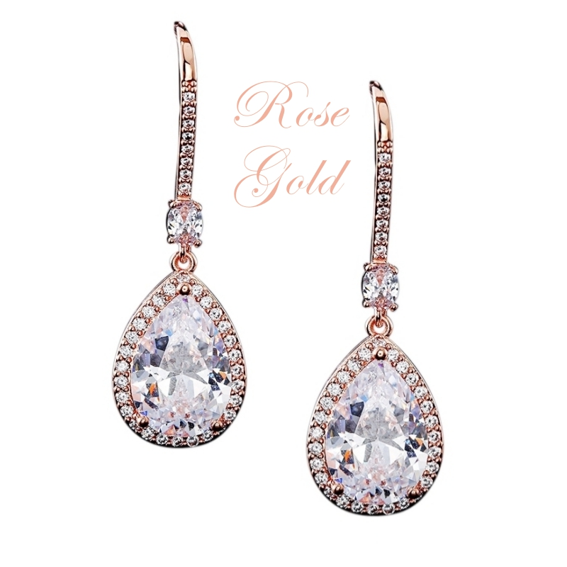 Thumbnail: CUBIC ZIRCONIA COLLECTION - SPARKLE GEM EARRINGS - CZER562 ROSE GOLD