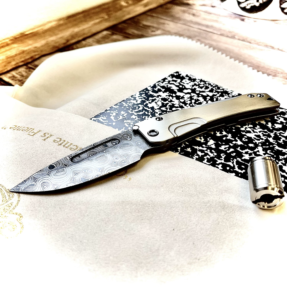 Thumbnail: Medford Knives Chad Nichols Damascus Slim Midi Folding Knife with Combat Bead