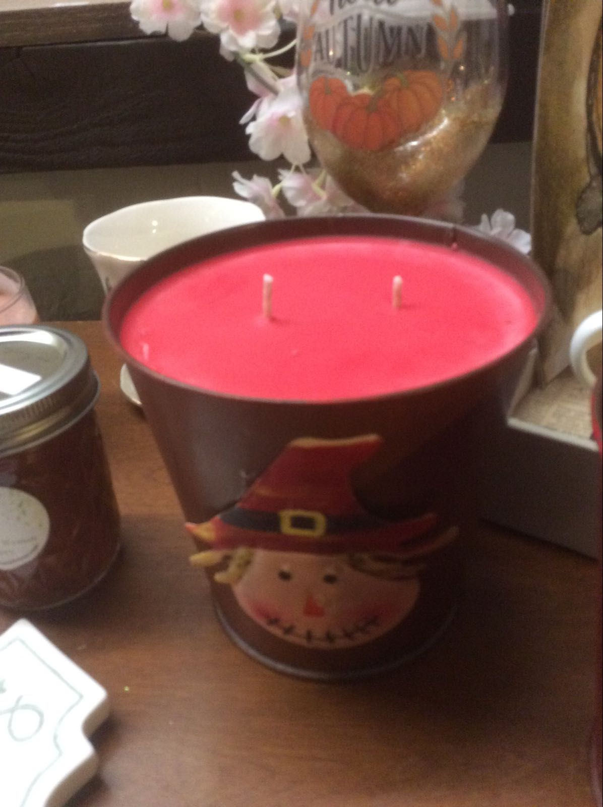 Scarecrow bucket apple pie candle