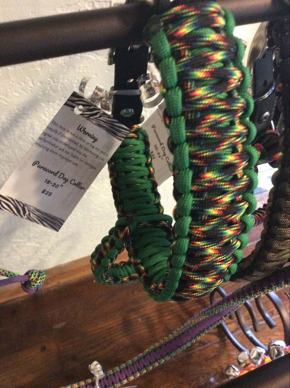 Paracord dog collar 18-20” with matching bracelet green rainbow