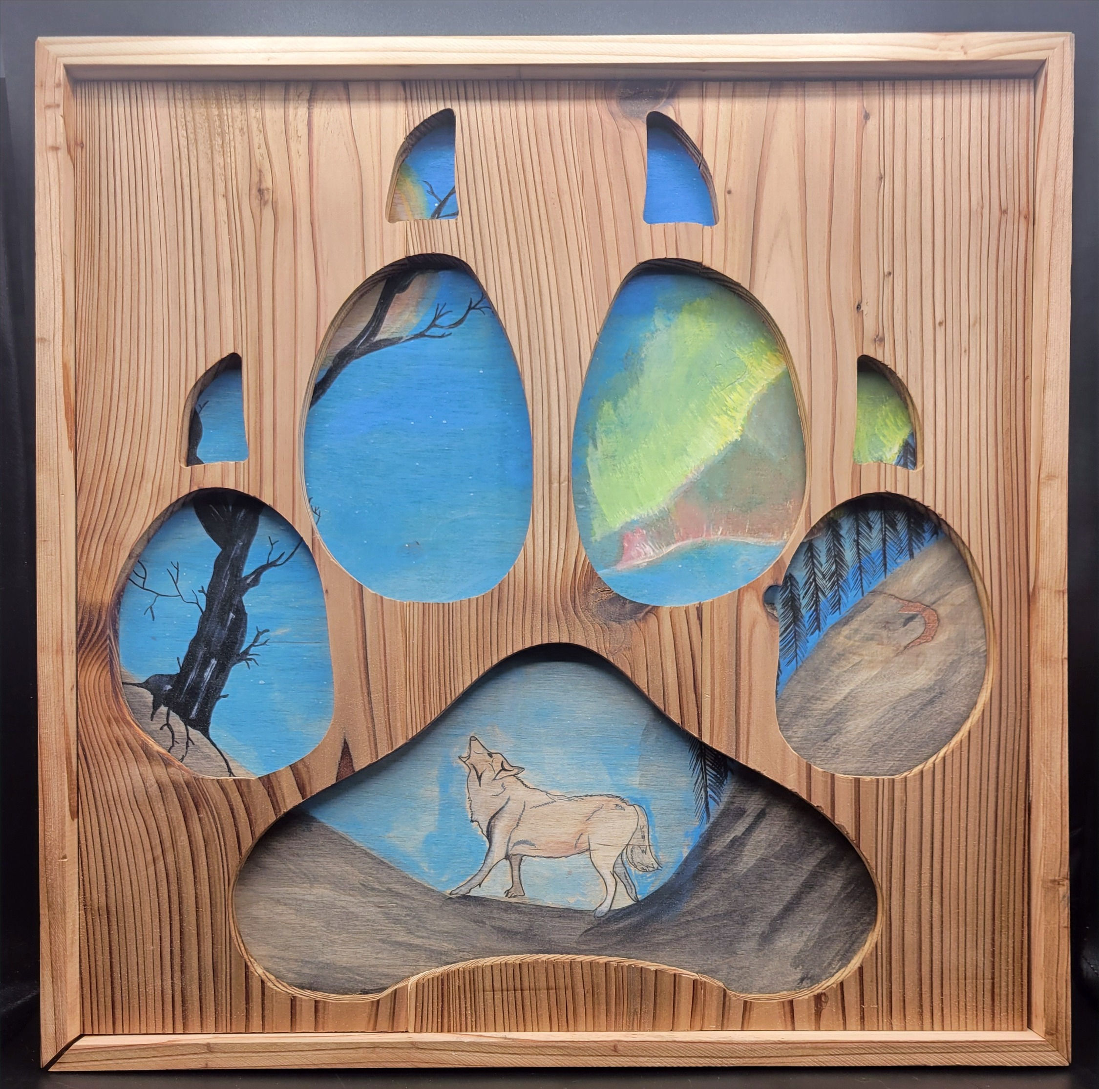 3D framed Howling Wolf Art