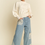 Thumbnail: Pearl Flower Trim Long Sleeve Loose Fit Sweater