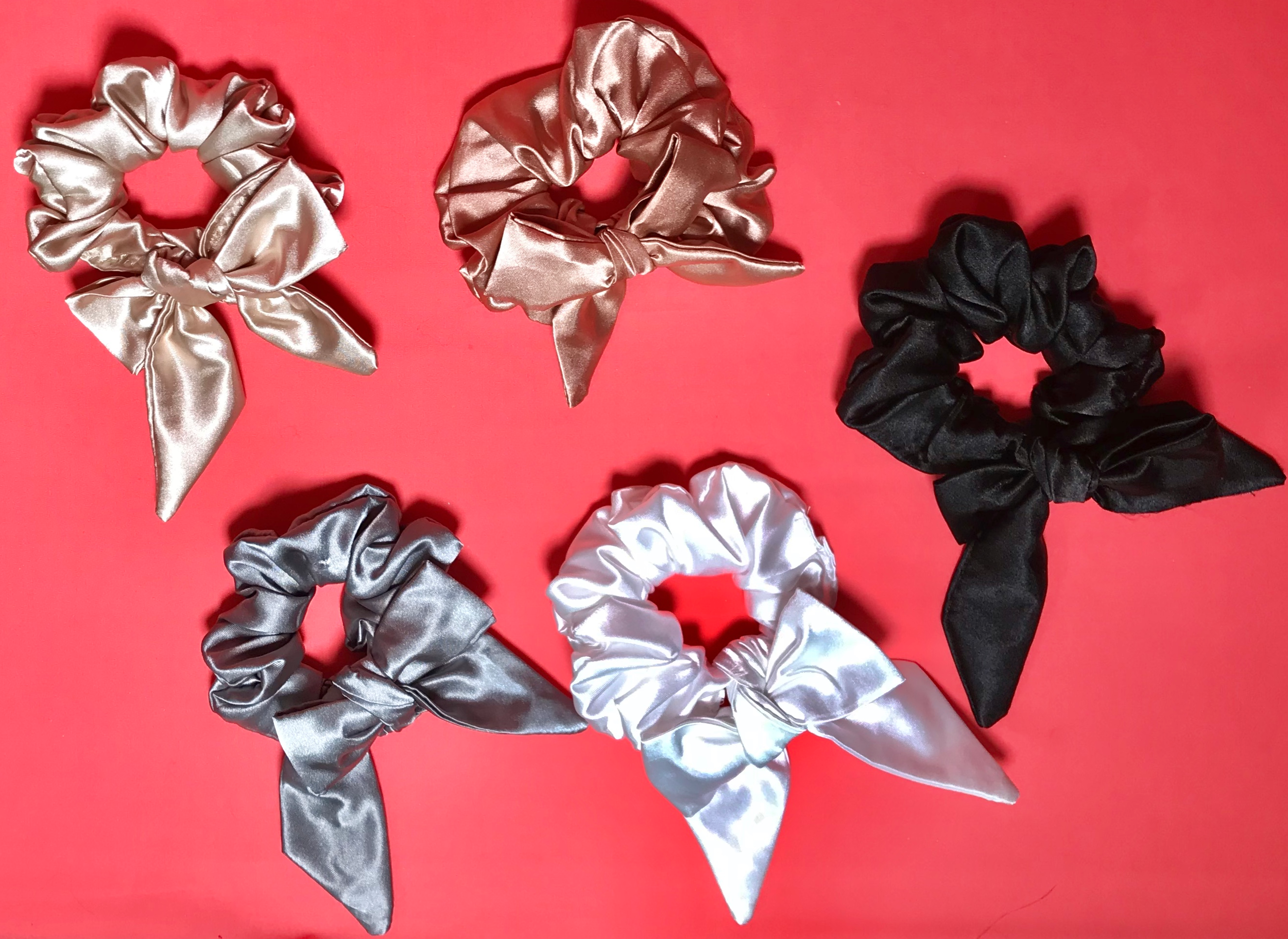 Handmade Satin Scrunchies with tail/bow